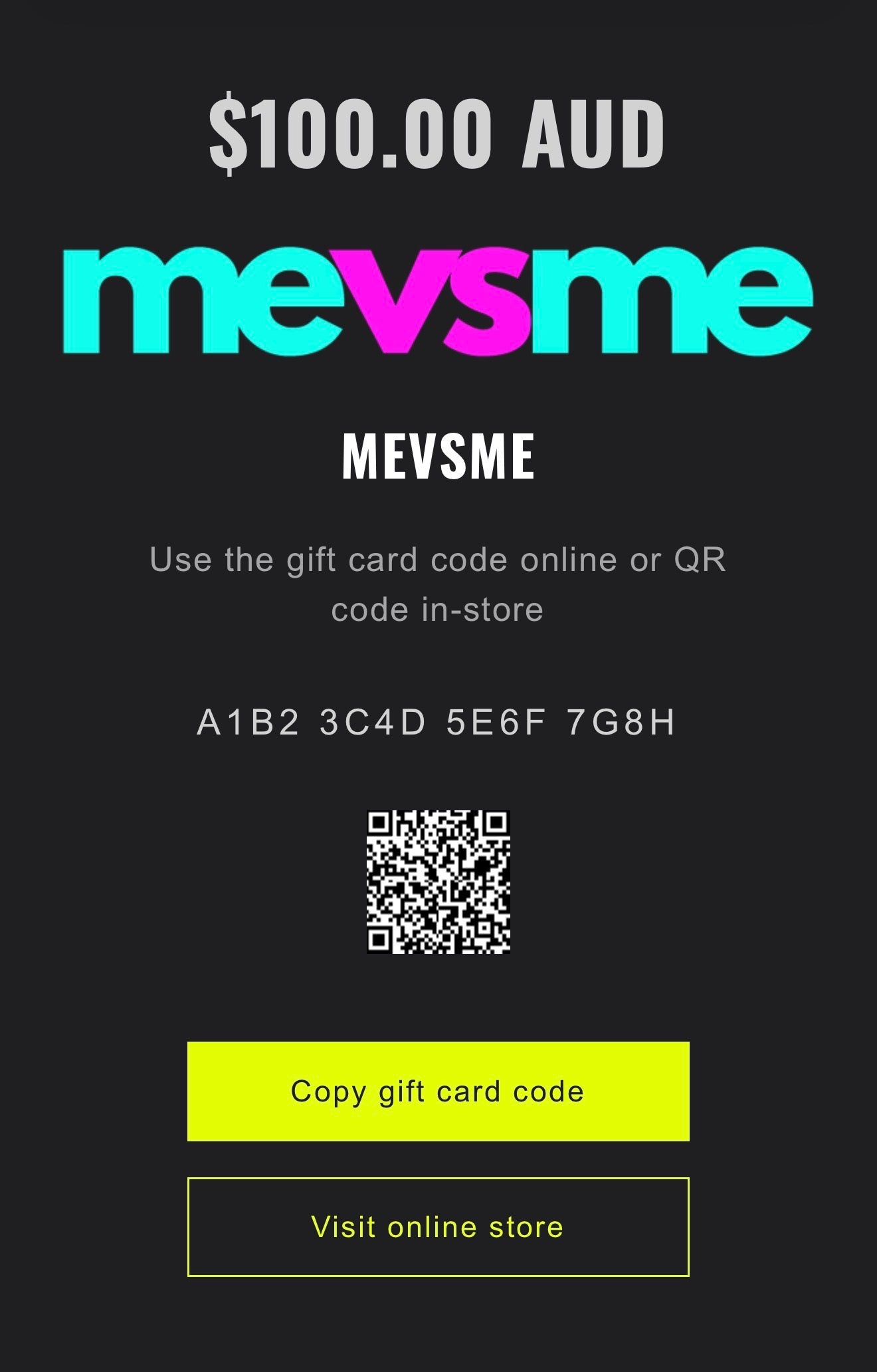 MEVSME GIFT CARD